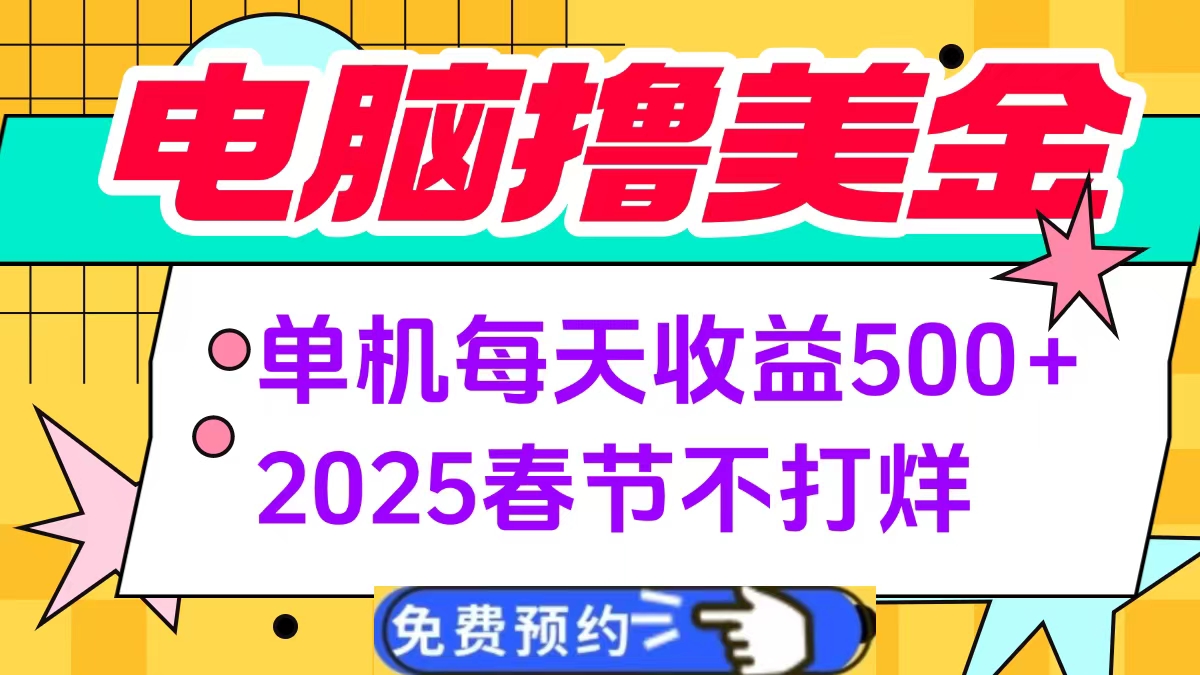 2025春节不打烊!电脑单机撸美金项目,每天稳定收益500+持续收米