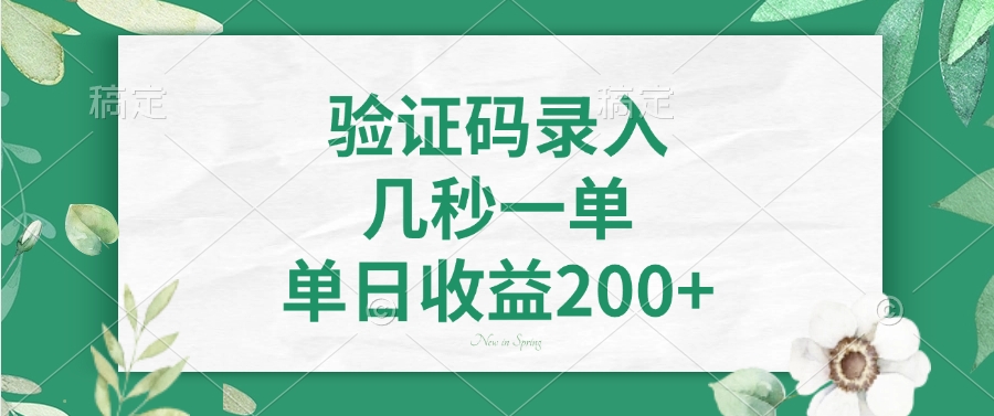 验证码录入:几秒一单,日收益200+,新手轻松上手赚零花钱