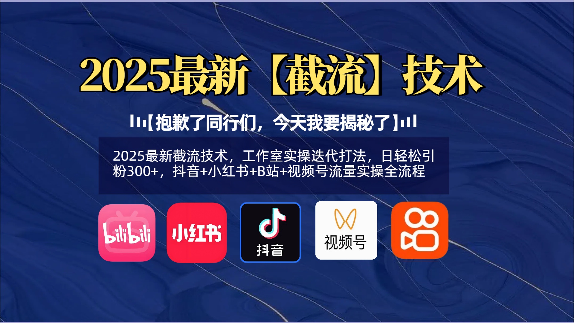 2025最新截流技术:工作室实操迭代打法,日引粉300+多平台流量全流程(抖音小红书B站视频号)