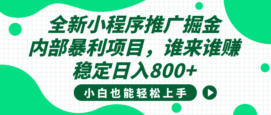 小程序推广赚钱:小白零门槛上手,隐藏暴利项目稳定日入800+