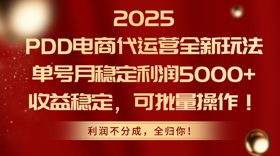 2025 PDD电商代运营:全新玩法单号月利润5000+,收益稳定可批量操作!