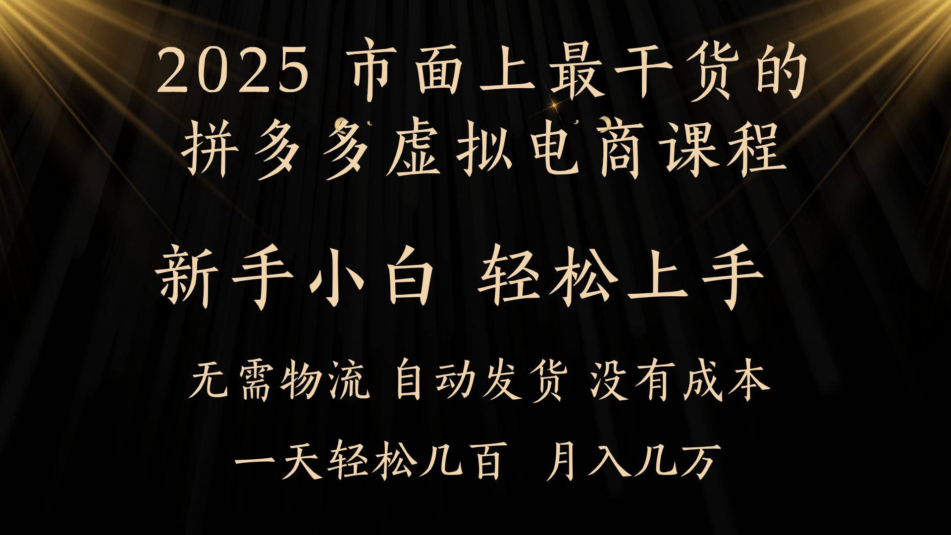 25年拼多多虚拟电商蓝海课:小白0基础学,月入过万只是起点!