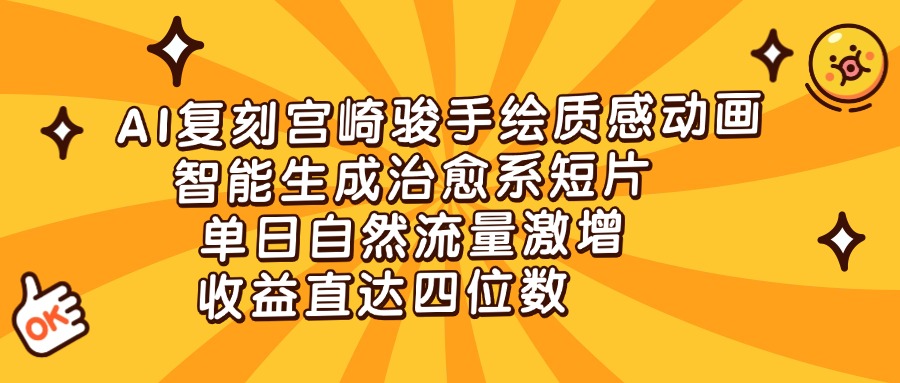 AI智能生成宫崎骏手绘质感治愈系短片,单日自然流量暴涨,收益直达四位数