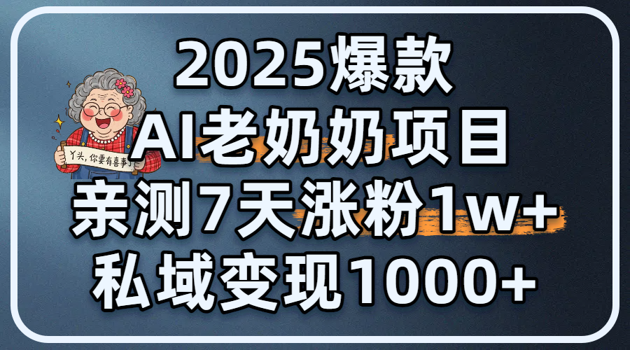 2025爆款AI老奶奶项目:亲测7天涨粉1W+,私域变现1000+