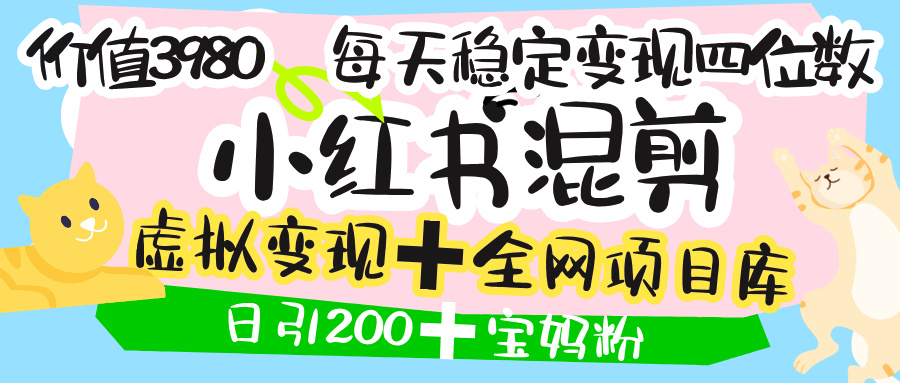 宝妈创业必看:小红书混剪虚拟变现+全网项目库,日引200+粉,日入四位数稳定方法