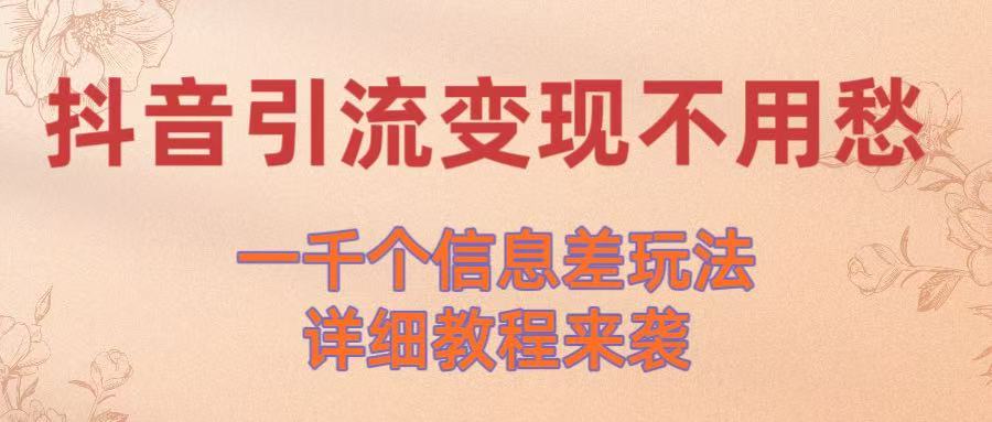 抖音引流变现:1000个信息差玩法详细教程,手把手教你轻松赚佣金