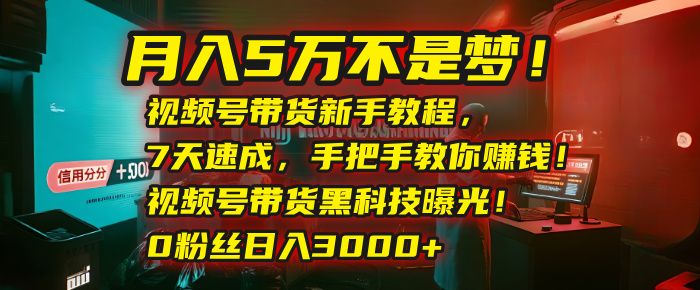 视频号带货新手教程:0粉丝7天速成,手把手教你日入3000+,月入5万不是梦!