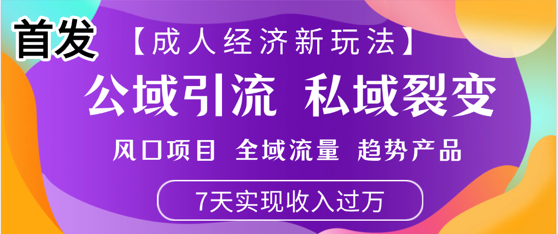 【成人经济新玩法】揭秘:市面独家风口项目,全域流量+趋势产品,7天快速实现月入过万