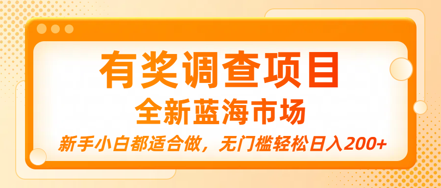 有奖调查项目:蓝海市场新手可做,无门槛轻松日入200+