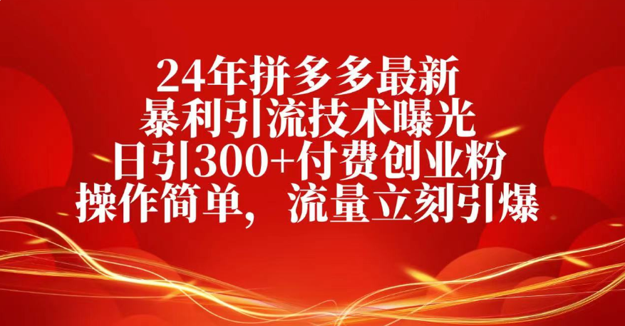 2025年拼多多最新暴利引流技术曝光:日引300+精准付费创业粉,操作简单流量立刻引爆