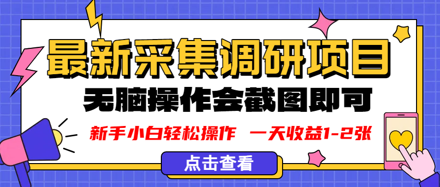 新版采集调研项目:截图上传无脑操作,日赚100-200元,新手轻松躺赚副业