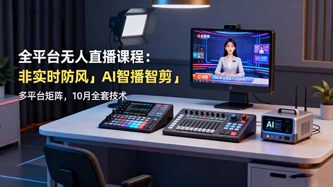 10月全平台无人直播课程：非实时防风+AI智播智剪+多平台矩阵全套技术