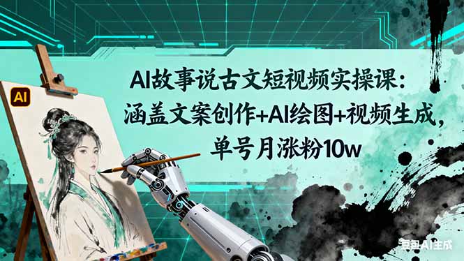 单号月涨粉10w！AI故事说古文短视频实操课：文案+AI绘图+视频生成全流程