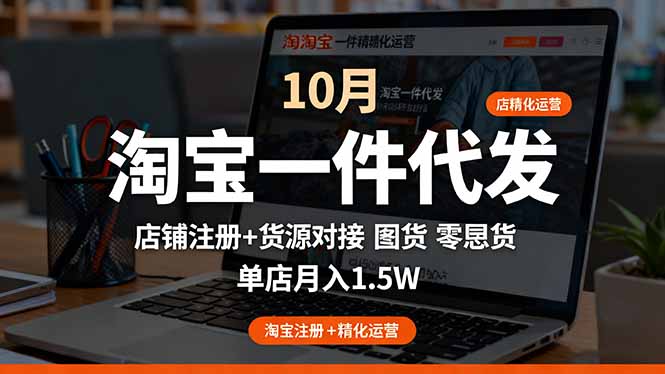 淘宝一件代发精细化运营：10月从0到1全流程（注册+货源对接+零囤货），单店月入1.5w+实操指南