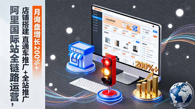 阿里国际站全链路运营：从店铺搭建到直通车+全站推广，月询盘增长200%+实操指南