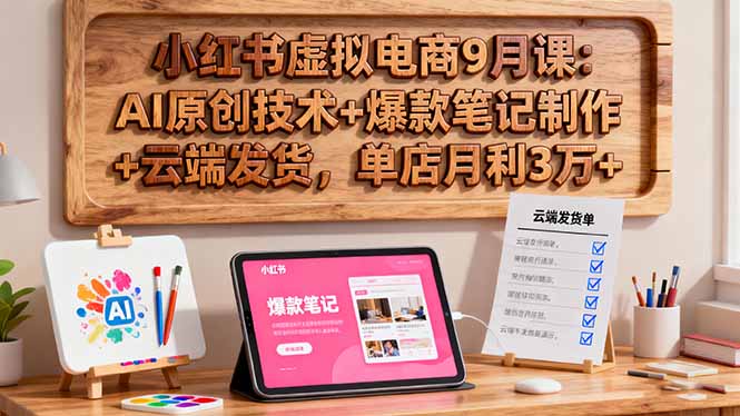 小红书虚拟电商9月课:AI原创技术+爆款笔记制作+云端发货,单店月利3万+实战攻略
