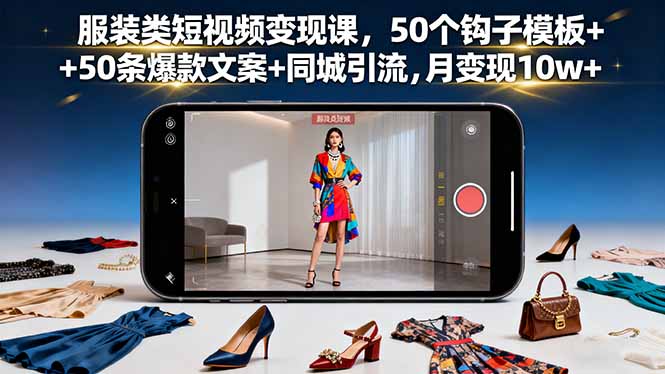服装类短视频变现课:50钩子模板+50爆款文案+同城引流,月变现10w+实操指南