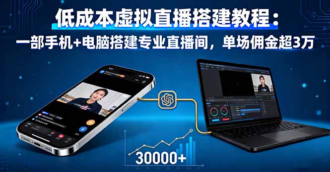 【低成本虚拟直播搭建教程】一部手机+电脑搭建专业直播间,单场佣金超3万