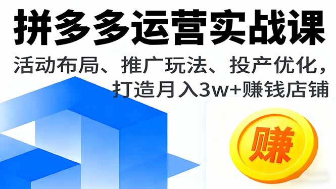 拼多多运营实战课：活动布局+推广玩法+投产优化，打造月入3w+赚钱店铺