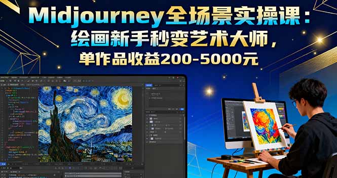 Midjourney全场景实操课：零基础绘画新手秒变艺术大师，单作品收益200-5000元