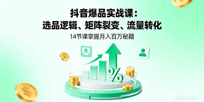抖音爆品实战课：14节课掌握选品逻辑、矩阵裂变、流量转化，月入百万秘籍