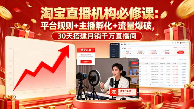 淘宝直播机构必修课：30天搭建月销千万直播间，平台规则+主播孵化+流量爆破全攻略