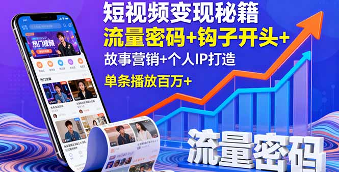 短视频变现秘籍:流量密码+钩子开头+故事营销+个人IP打造,单条播放百万+爆款技巧