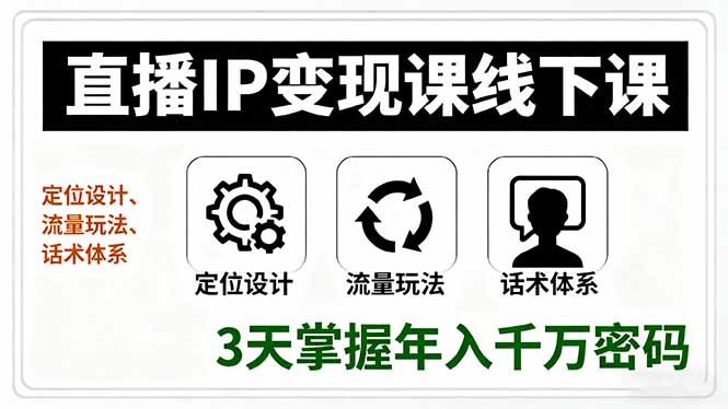 直播IP变现线下课:定位设计+流量玩法+话术体系,3天掌握年入千万密码