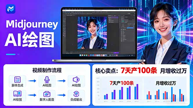 Midjourney+数字人：AI照片开口说话视频制作，7天批量产100条，月增收过万