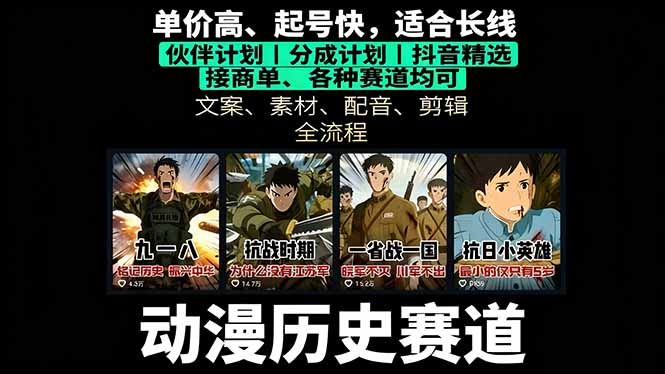 历史动漫赛道做分成：5步起号+文案素材配音剪辑，单视频收益破万攻略