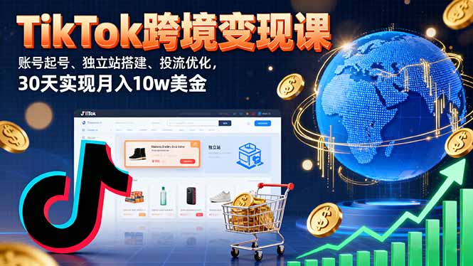 TikTok跨境变现课:从0起号+独立站搭建+投流优化,30天带你月入10w美金