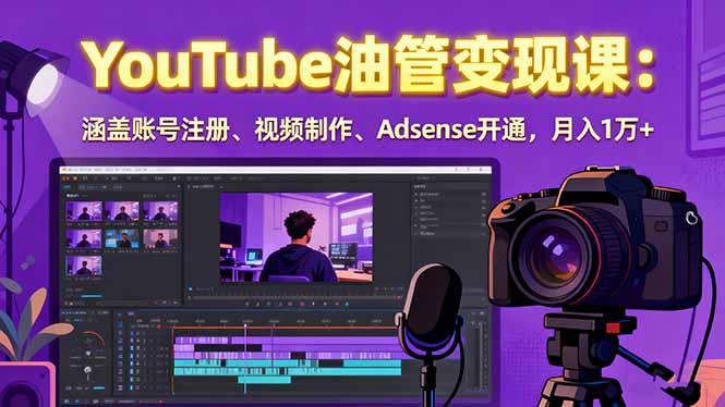 2025YouTube变现实战课：从账号注册到Adsense开通，手把手教你月入1万+