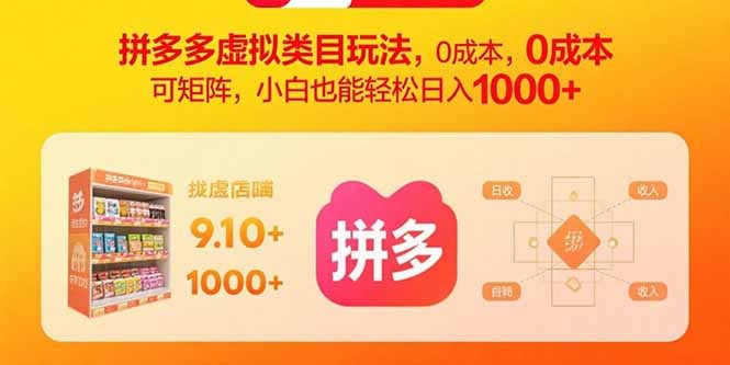 拼多多虚拟类目0成本矩阵玩法:小白日入1000+实操指南