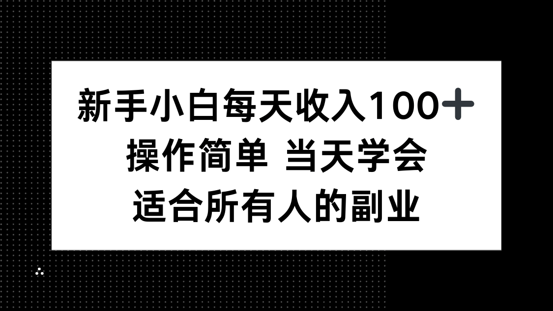 零基础小白副业:每天收入100+,操作简单当天学会,人人可做的副业指南