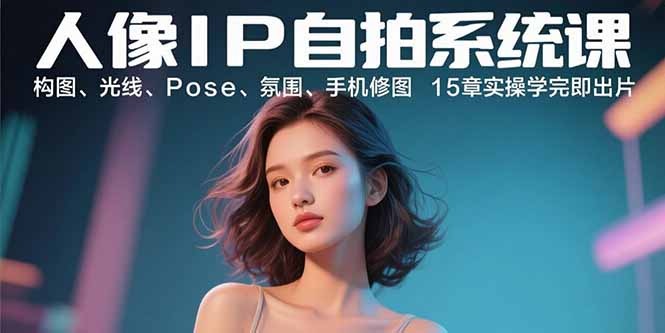 人像IP自拍系统课:构图+光线+Pose+氛围+手机修图,15章实操教学,学完即出片
