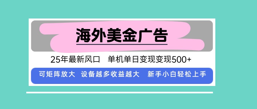 最新海外广告美金项目:全自动挂机单日500+,可矩阵放大,新手小白轻松上手
