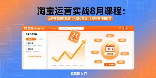 8月淘宝运营实战课:从开店到爆款打造10大核心模块,21天0到月销百万