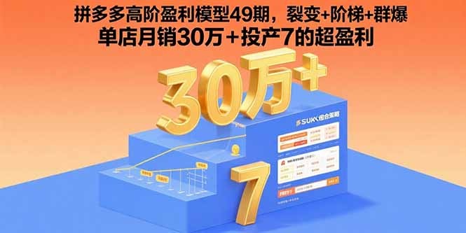 拼多多高阶盈利模型49期:裂变+阶梯+群爆,单店月销30万+投产7的超盈利方案