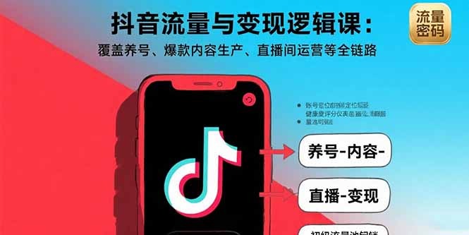 抖音流量与变现全链路课:从养号到爆款内容生产+直播间运营实战指南