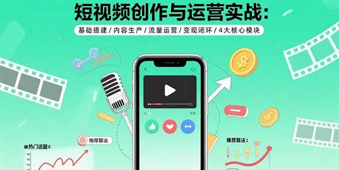 短视频创作与运营实战指南:4大核心模块(基础搭建+内容生产+流量运营+变现闭环)