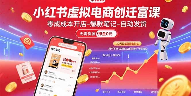 小红书虚拟电商创富课:零成本开店+爆款笔记+自动发货,30天从0到1打造被动收入