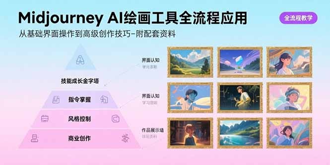 Midjourney AI绘画工具全流程指南:从基础操作到高级创作,附配套资料