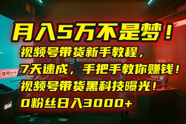 视频号带货新手必看：7天速成保姆级教程，手把手带你实现月入5万！