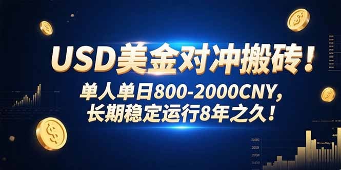 USD美金对冲搬砖!单人单日800-2000CNY,长期稳定8年稳赚策略