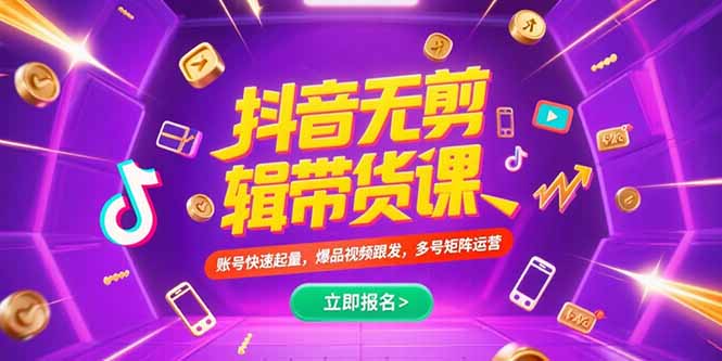 抖音不剪辑带货课:账号快速起量秘籍,爆品视频跟发+多号矩阵运营指南