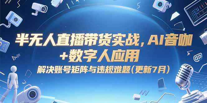 2024年7月最新：半无人直播带货实战，AI音咖+数字人应用破解账号矩阵与违规难题全攻略