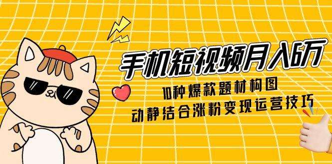 手机短视频月入6万：10种爆款题材构图+动静结合涨粉变现运营技巧