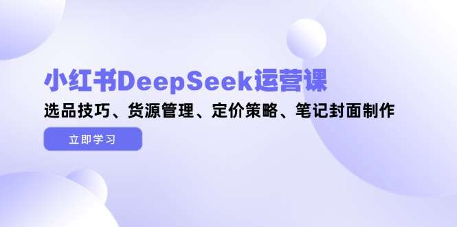 小红书DeepSeek运营课:选品技巧+货源管理+定价策略+封面制作,从0到1提升账号转化