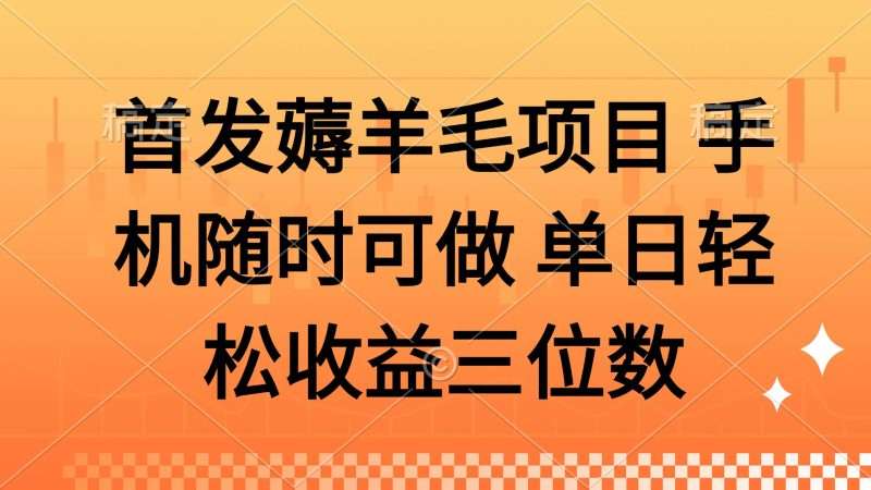 手机薅羊毛项目：随时可操作，单日收益轻松三位数，新手也能上手