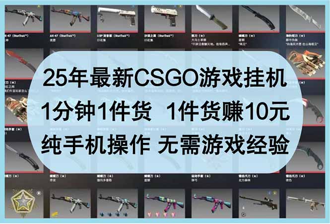 2025年最新CSGO挂机攻略：1分钟1件货赚10元，纯手机操作无需游戏经验